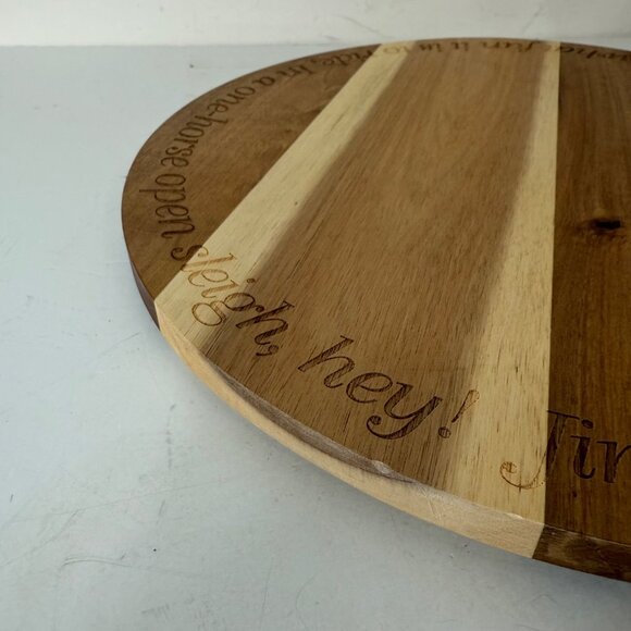 Christmas Acacia Wood Lazy Susan Rustic Table Jingle Bells Engraved Family Party - Picture 11 of 15